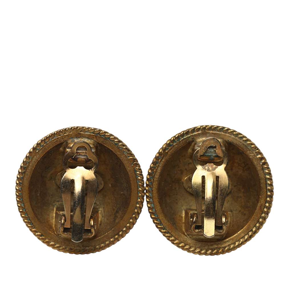 Chanel CC Gold Plated Round Button Clip on Earrings - Back view
