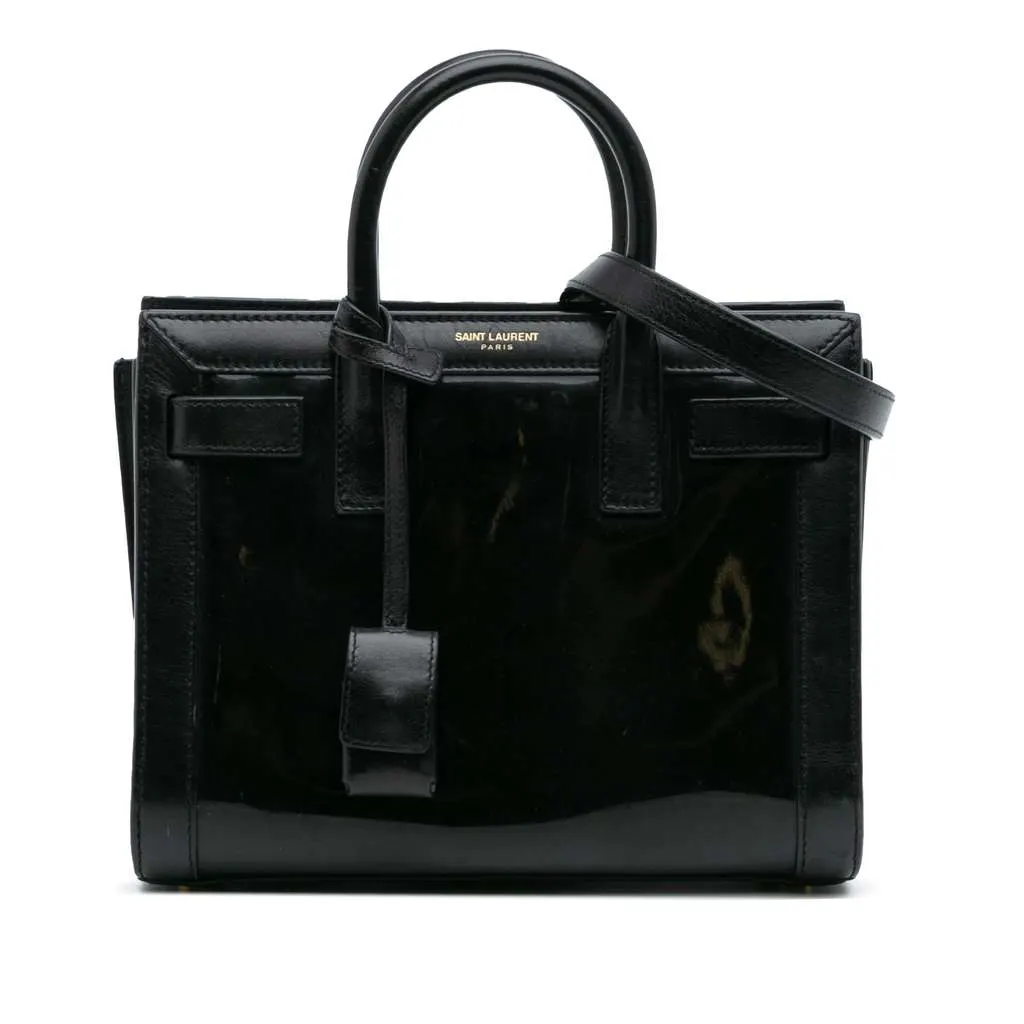 Saint Laurent Nano Patent Sac de Jour Satchel Black Leather Good - Front View