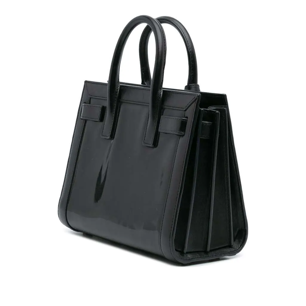 Saint Laurent Nano Patent Sac de Jour Satchel Black Leather Good - Back View