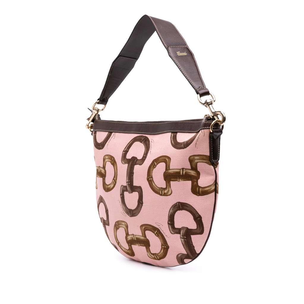 Gucci Canvas Bamboo Horsebit Print Hobo - Back view