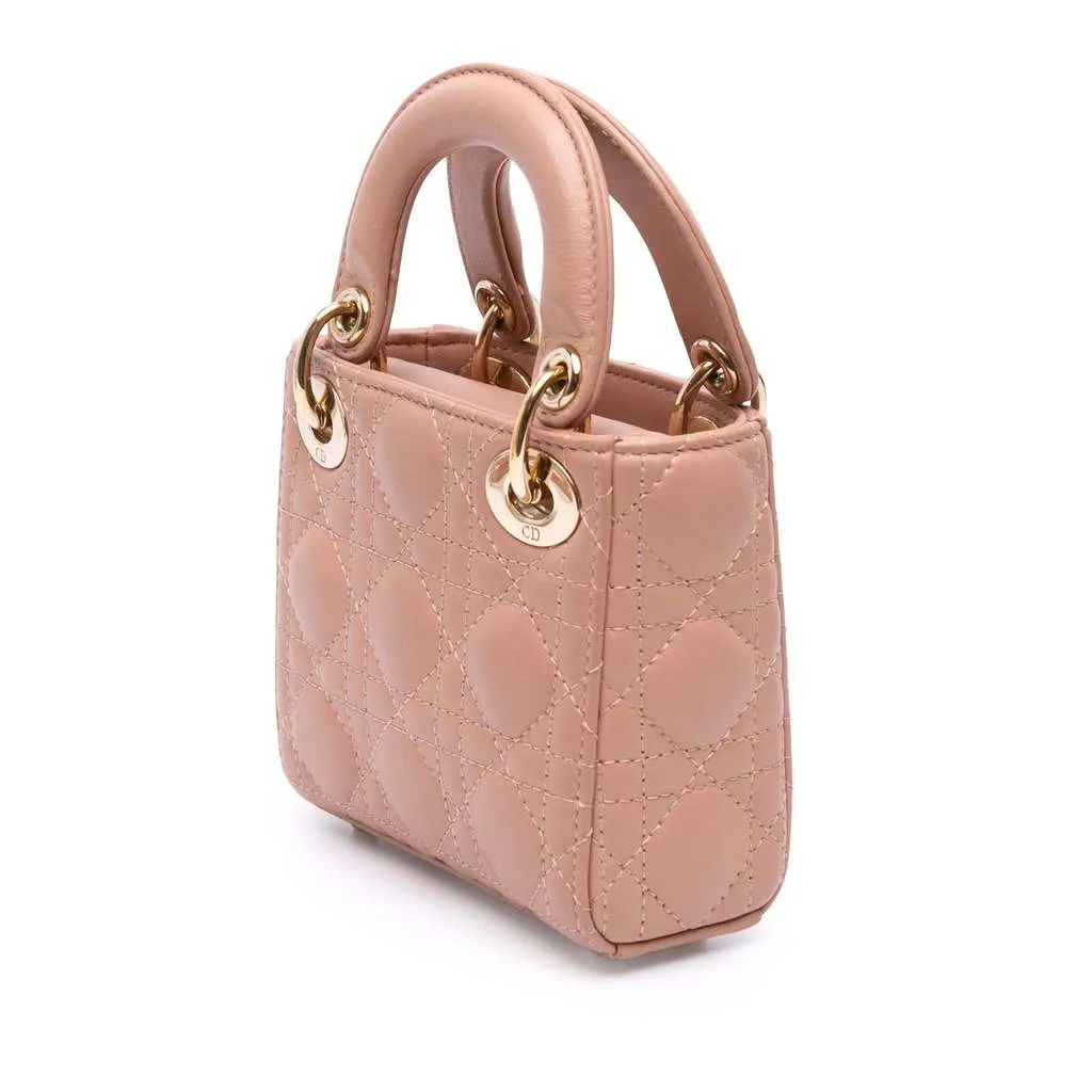 Dior Micro Lambskin Cannage Lady Dior Brown Leather Good - Back View