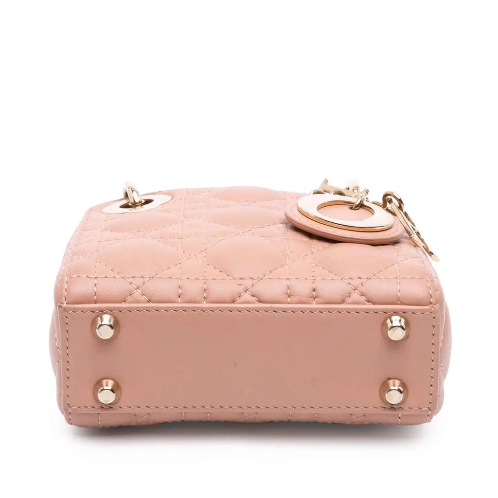 Dior Micro Lambskin Cannage Lady Dior Brown Leather Good - Inside View