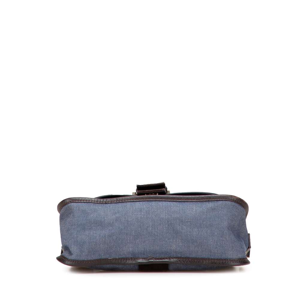 Fendi Zucca Trimmed Denim Buckle Flap Bag - Image 6
