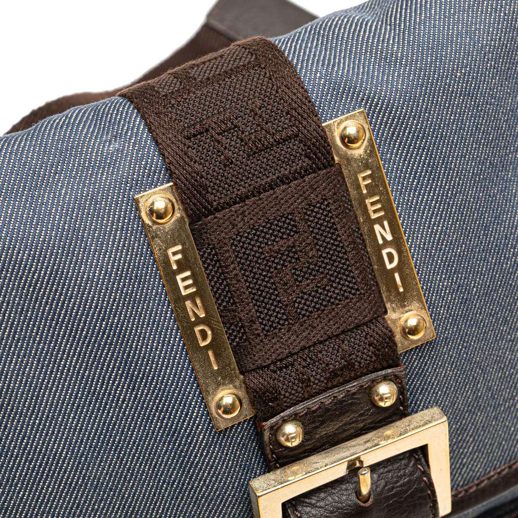 Fendi Zucca Trimmed Denim Buckle Flap Bag - Image 10