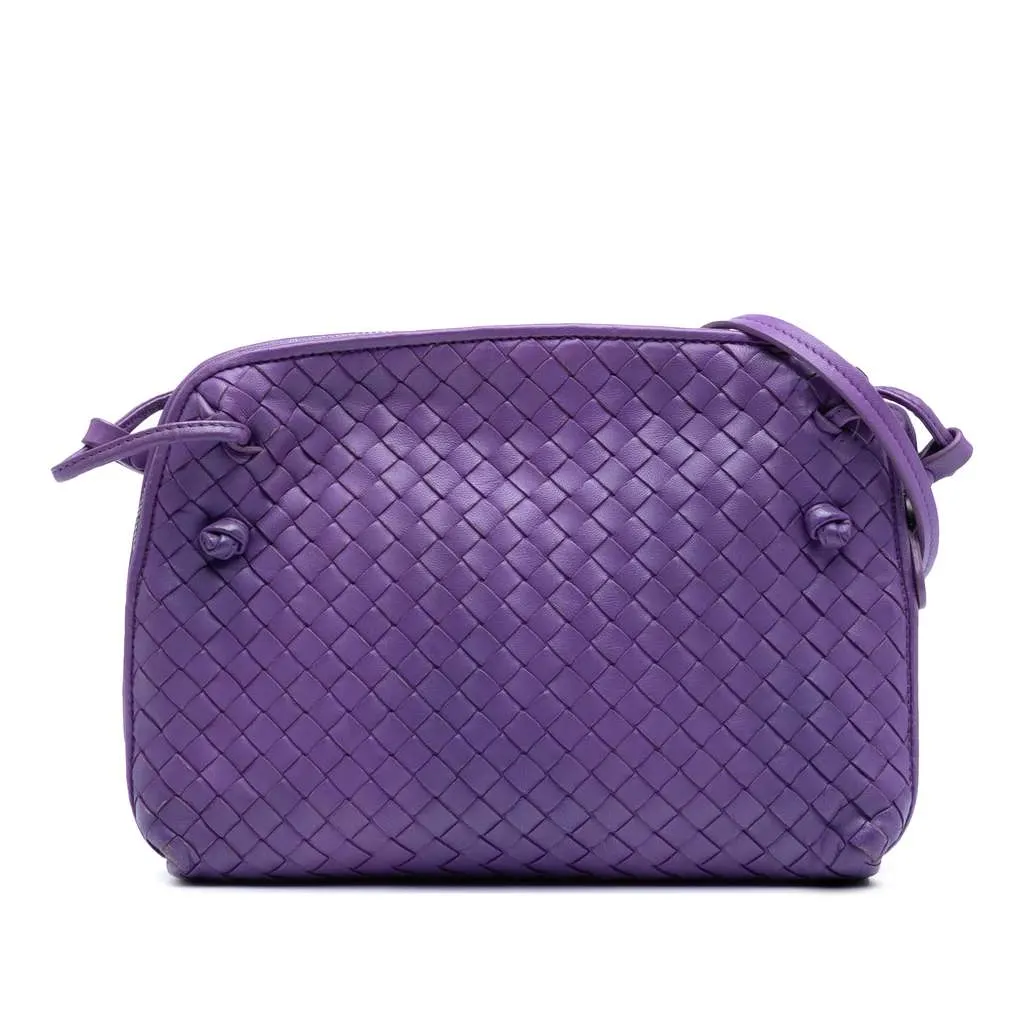 Bottega Veneta Nappa Intrecciato Nodini Crossbody Purple Leather Good - Front View