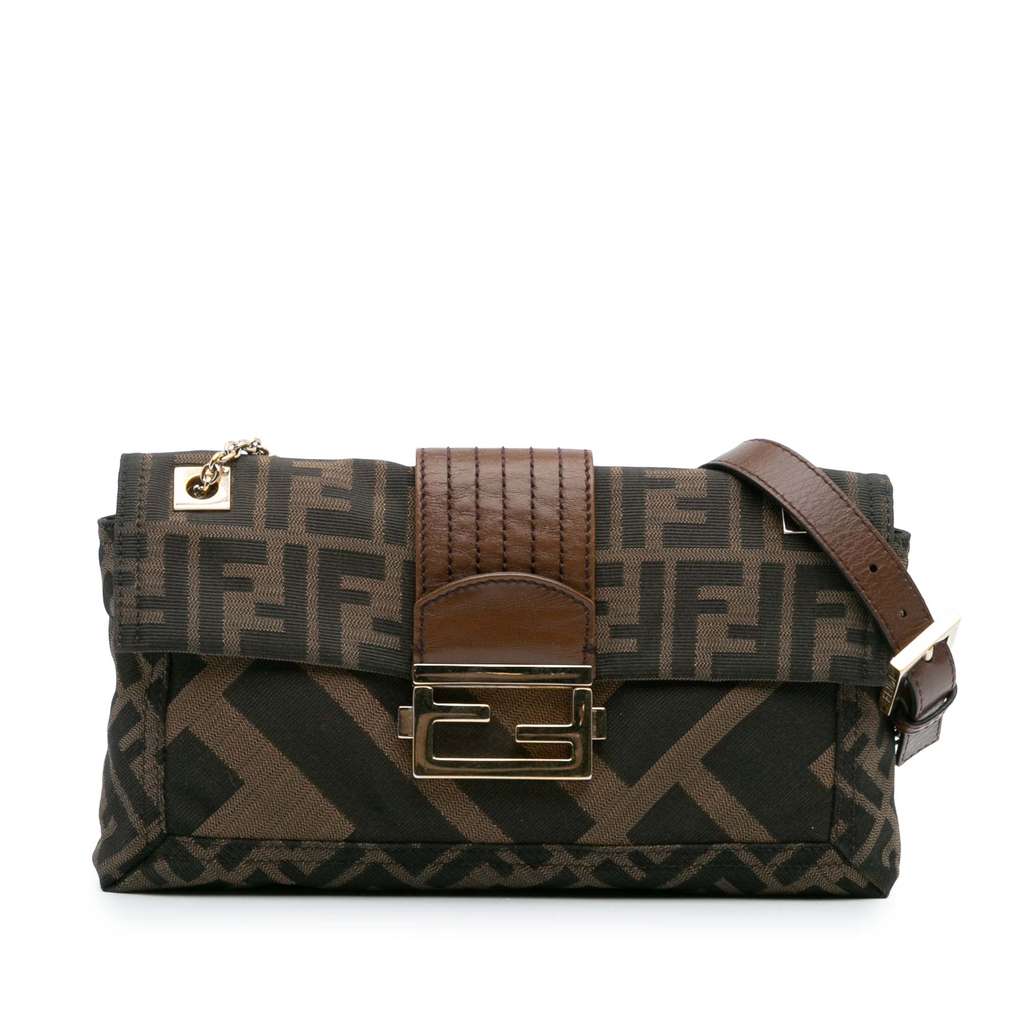 Fendi Zucca Canvas and Leather Chain Maxi Baguette