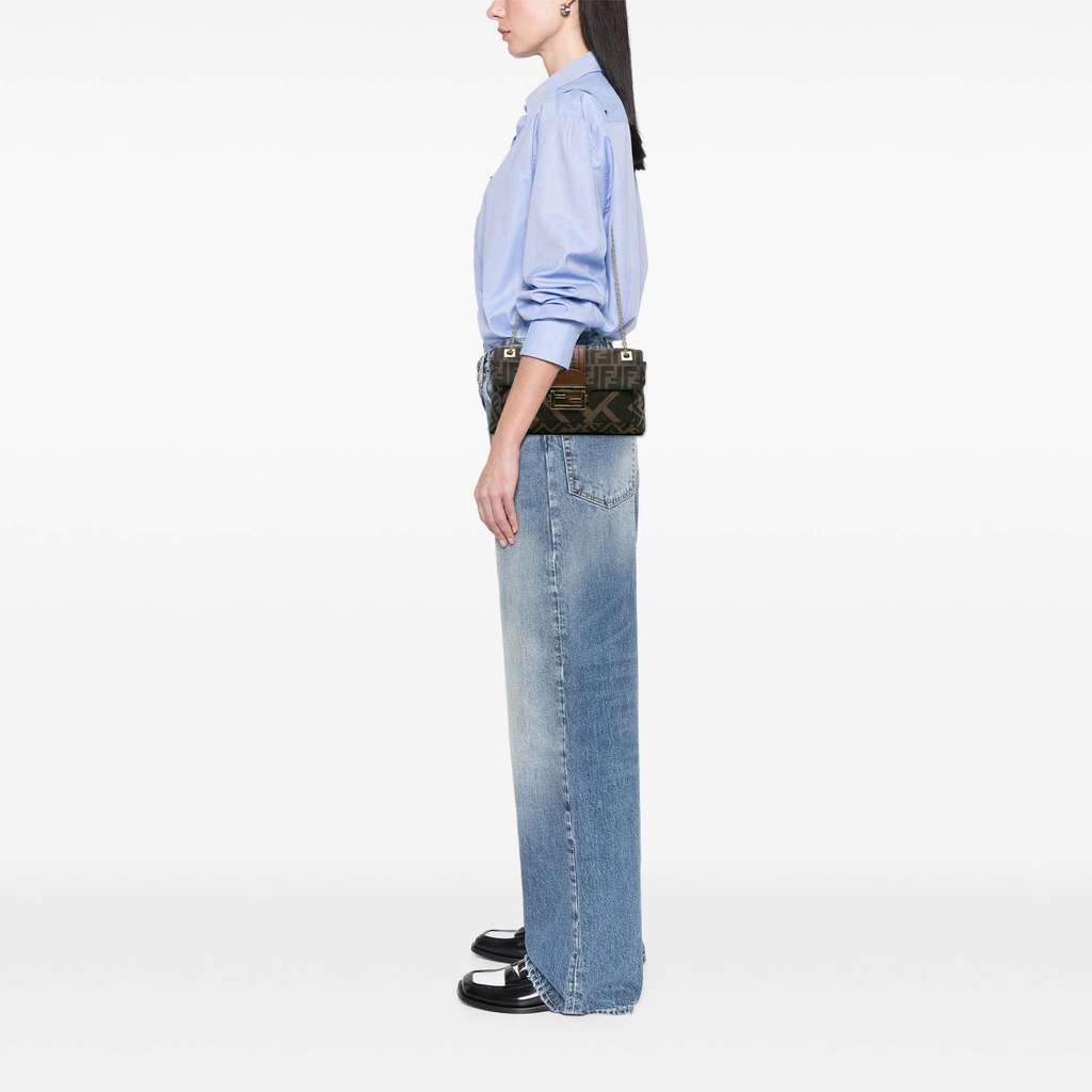 Fendi Zucca Canvas and Leather Chain Maxi Baguette - Image 13