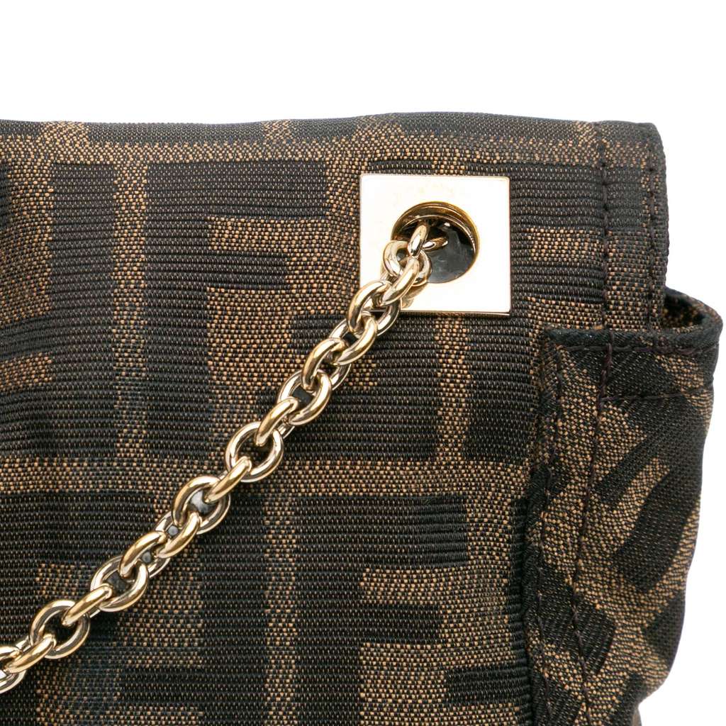 Fendi Zucca Canvas and Leather Chain Maxi Baguette - Image 12