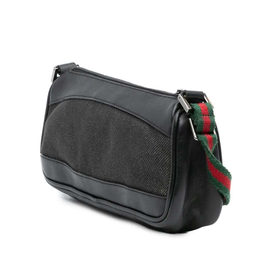 Gucci Denim Web Shoulder Bag Black Denim Good - Back View