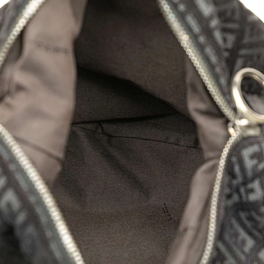Fendi Zucchino Suede Oyster Shoulder Bag Black Leather Good - Model View