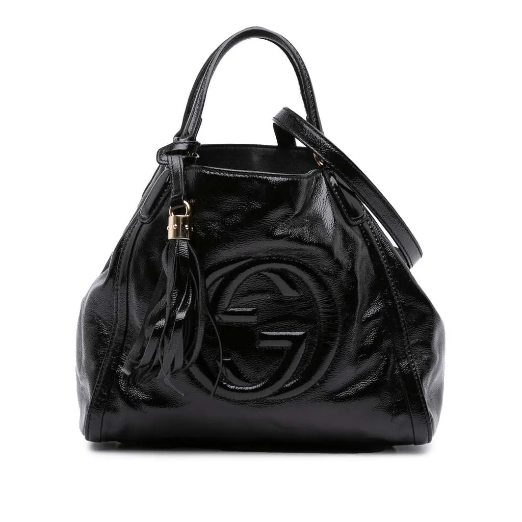 Gucci Small Patent Soho Satchel Black Leather Good - Front View