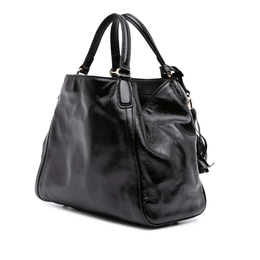 Gucci Small Patent Soho Satchel Black Leather Good - Back View
