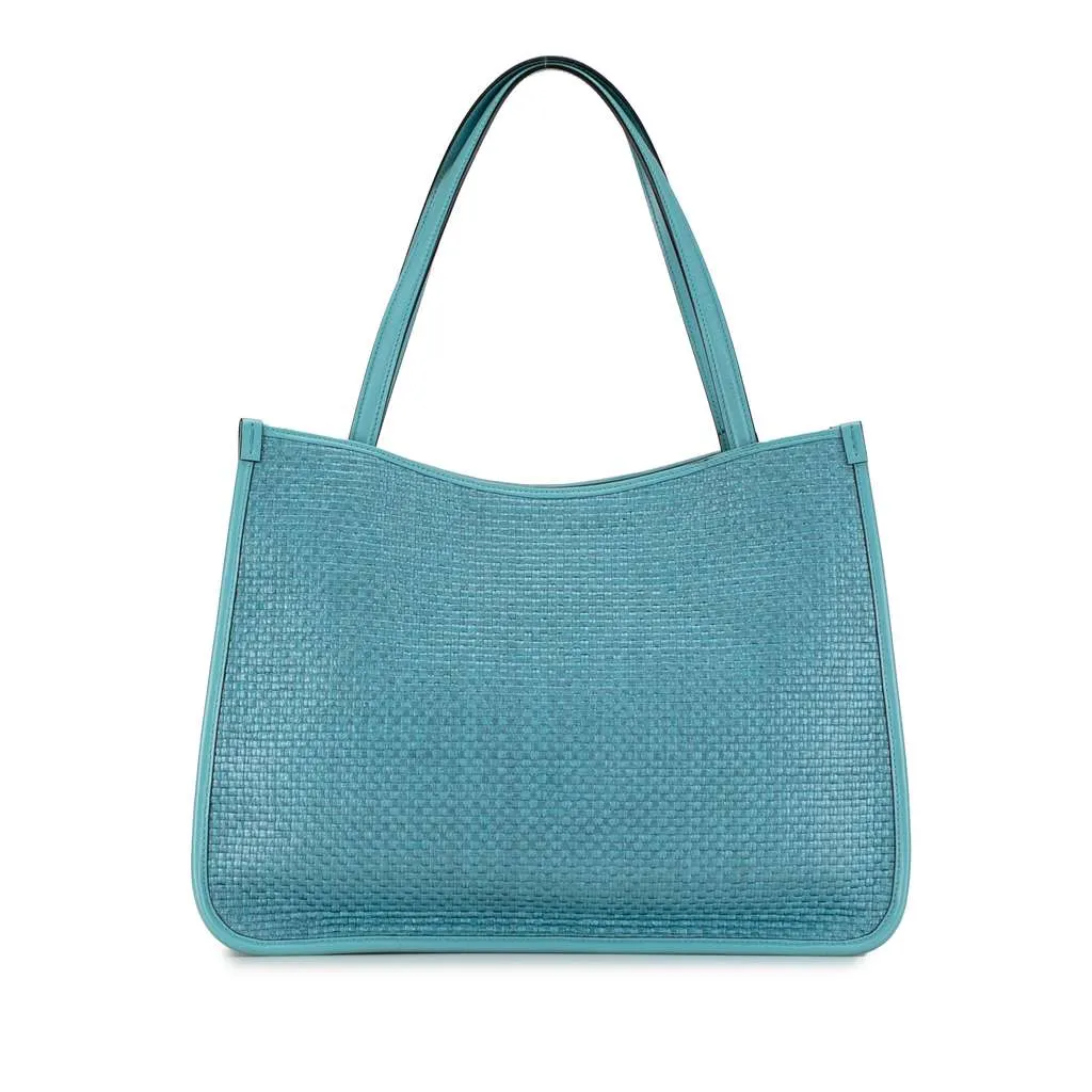 Gucci Medium Straw Horsebit 1955 Tote Blue Good - Inside View