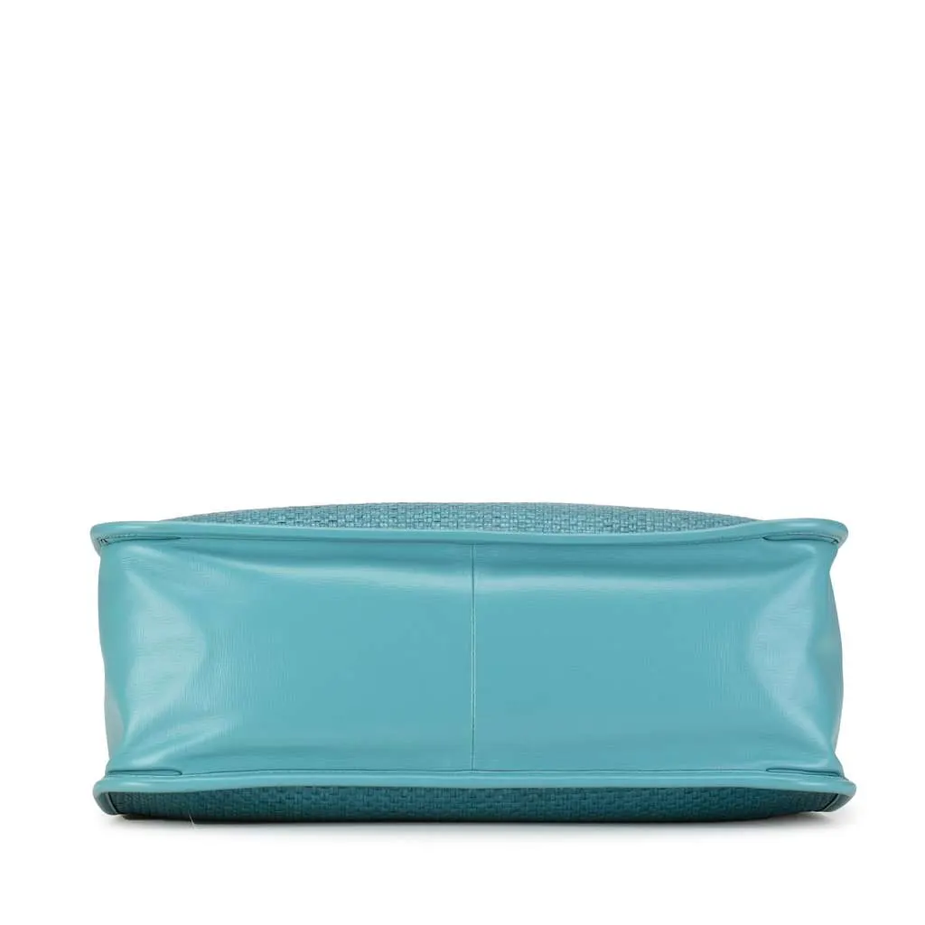 Gucci Medium Straw Horsebit 1955 Tote Blue Good - Model View