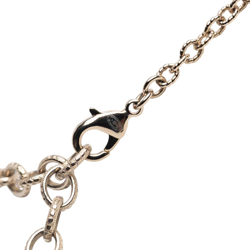 Chanel Gold Plated CC Rhinestones and Faux Pearl Sun Moon Cat Pendant Necklace - Image 6