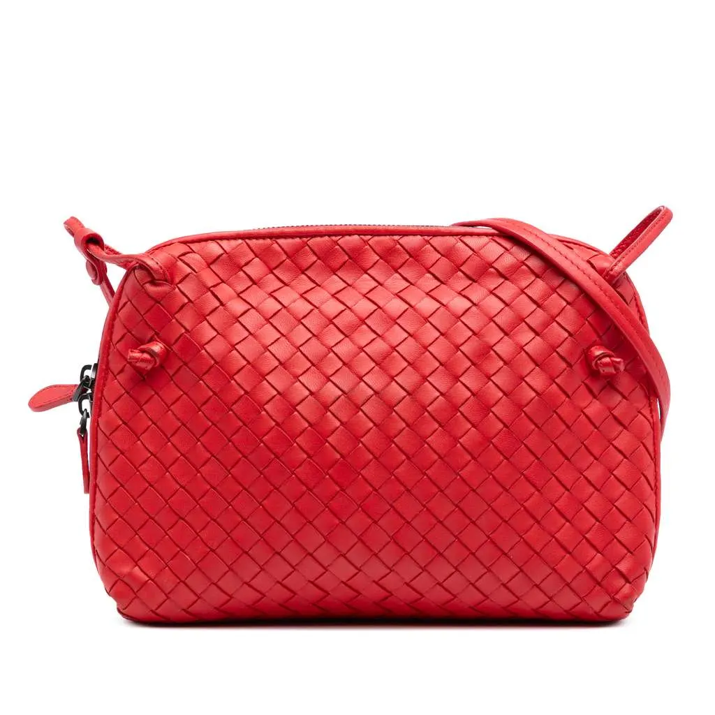 Bottega Veneta Nappa Intrecciato Nodini Crossbody Red Leather Good - Front View