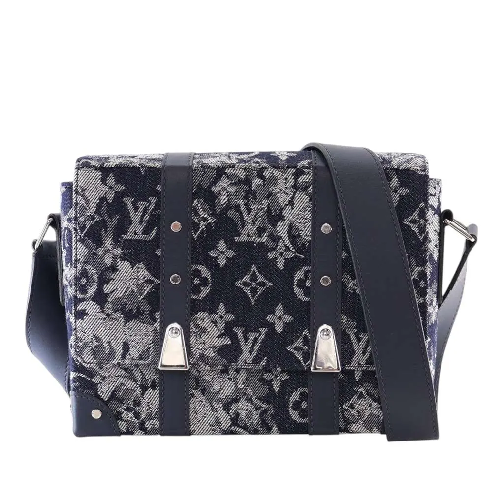 Louis Vuitton Monogram Tapestry Trunk Messenger Blue Denim Good - Front View