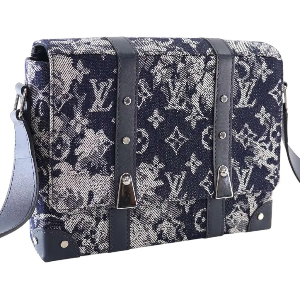 Louis Vuitton Monogram Tapestry Trunk Messenger Blue Denim Good - Back View