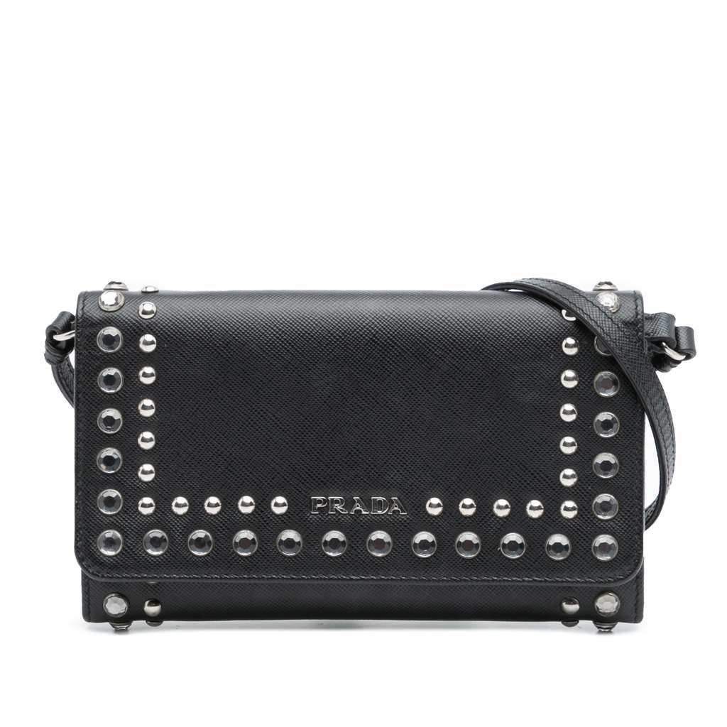 Prada Saffiano Crystal Studded Wallet on Strap