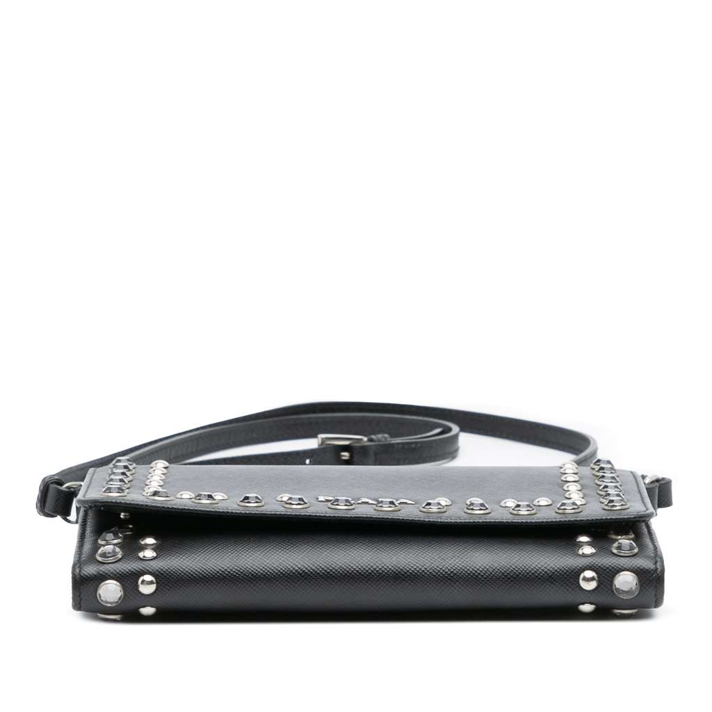 Prada Saffiano Crystal Studded Wallet on Strap - Image 6