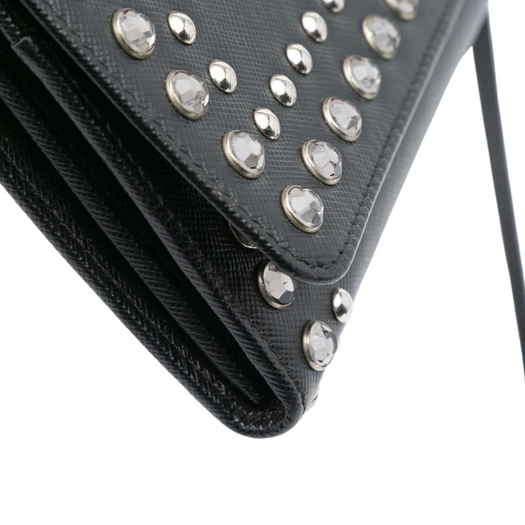 Prada Saffiano Crystal Studded Wallet on Strap - Image 10