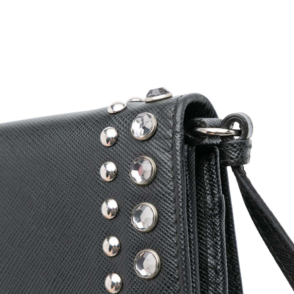 Prada Saffiano Crystal Studded Wallet on Strap - Image 11