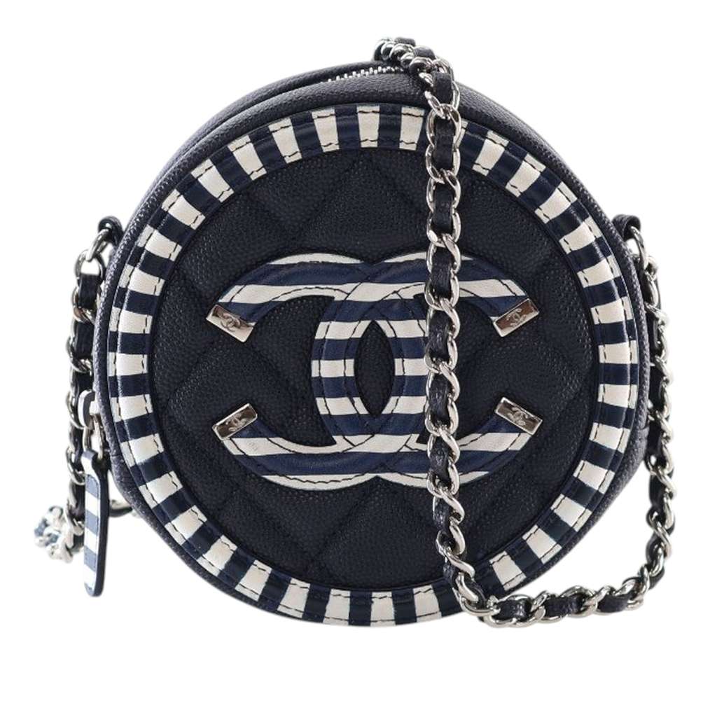 Chanel Caviar Striped CC Filigree Round Crossbody