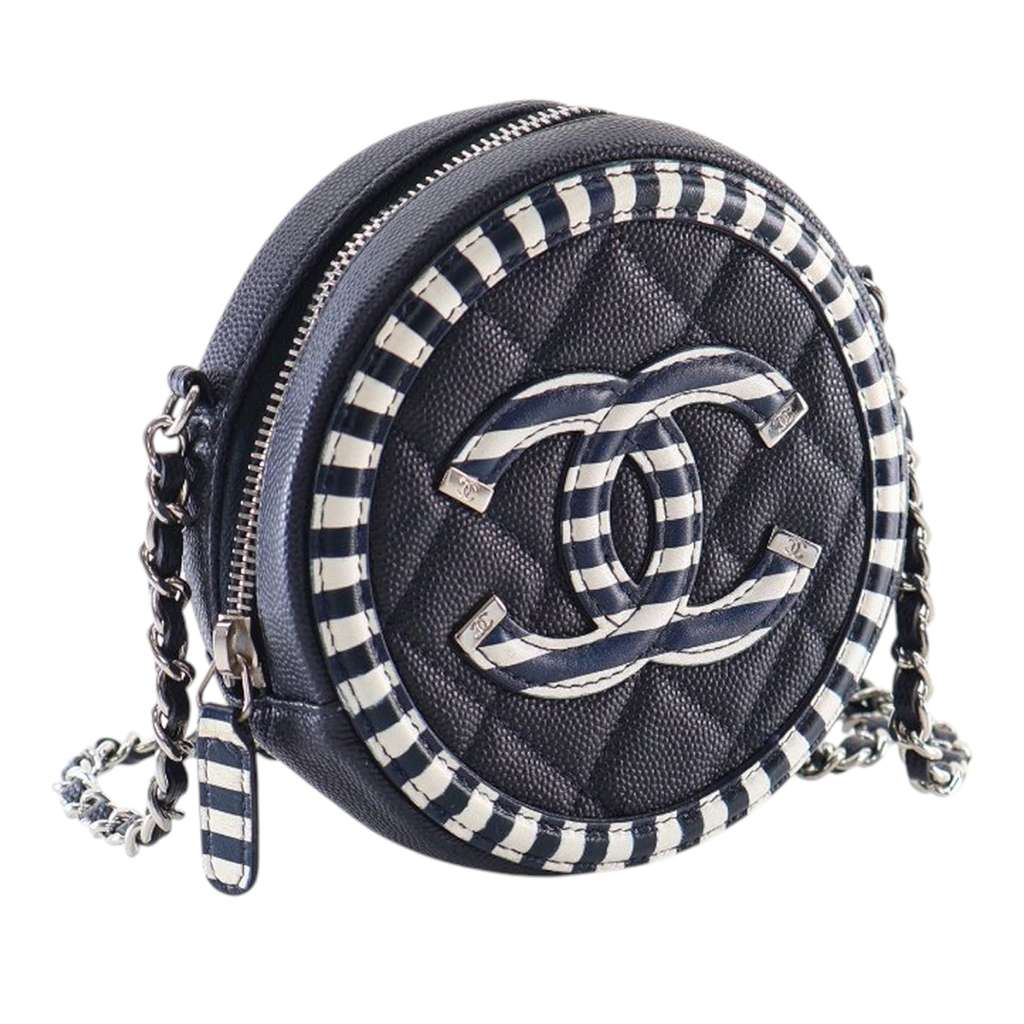 Chanel Caviar Striped CC Filigree Round Crossbody - Back view