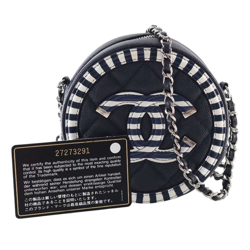 Chanel Caviar Striped CC Filigree Round Crossbody - Image 14