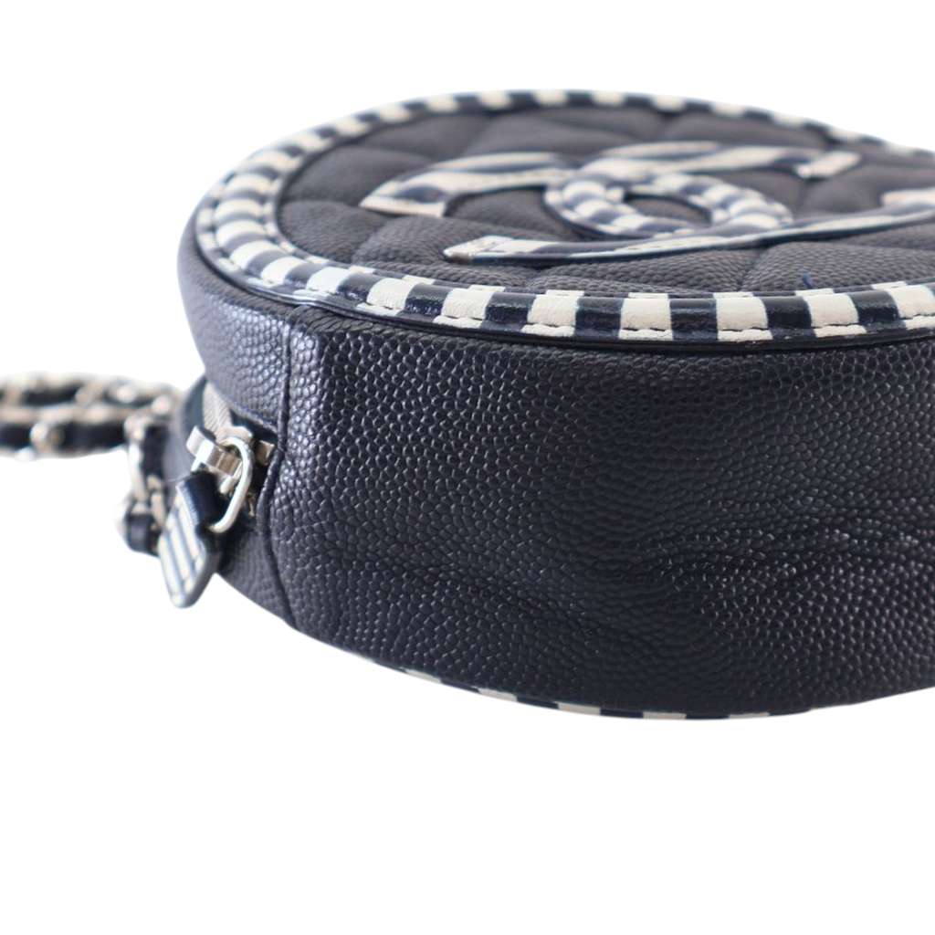 Chanel Caviar Striped CC Filigree Round Crossbody - Image 10