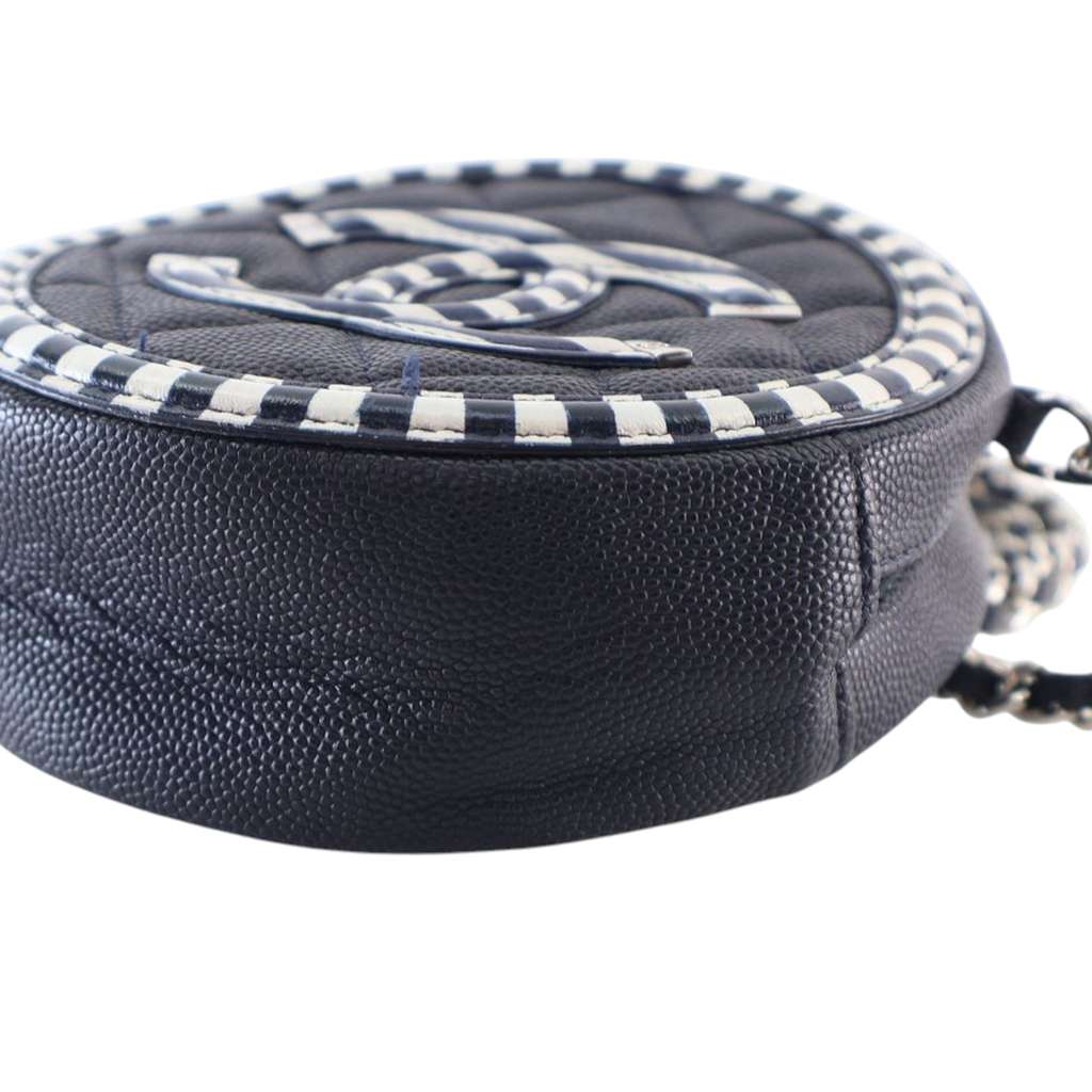 Chanel Caviar Striped CC Filigree Round Crossbody - Image 11