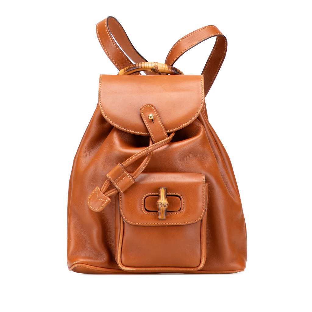 Gucci Leather Bamboo Drawstring Backpack