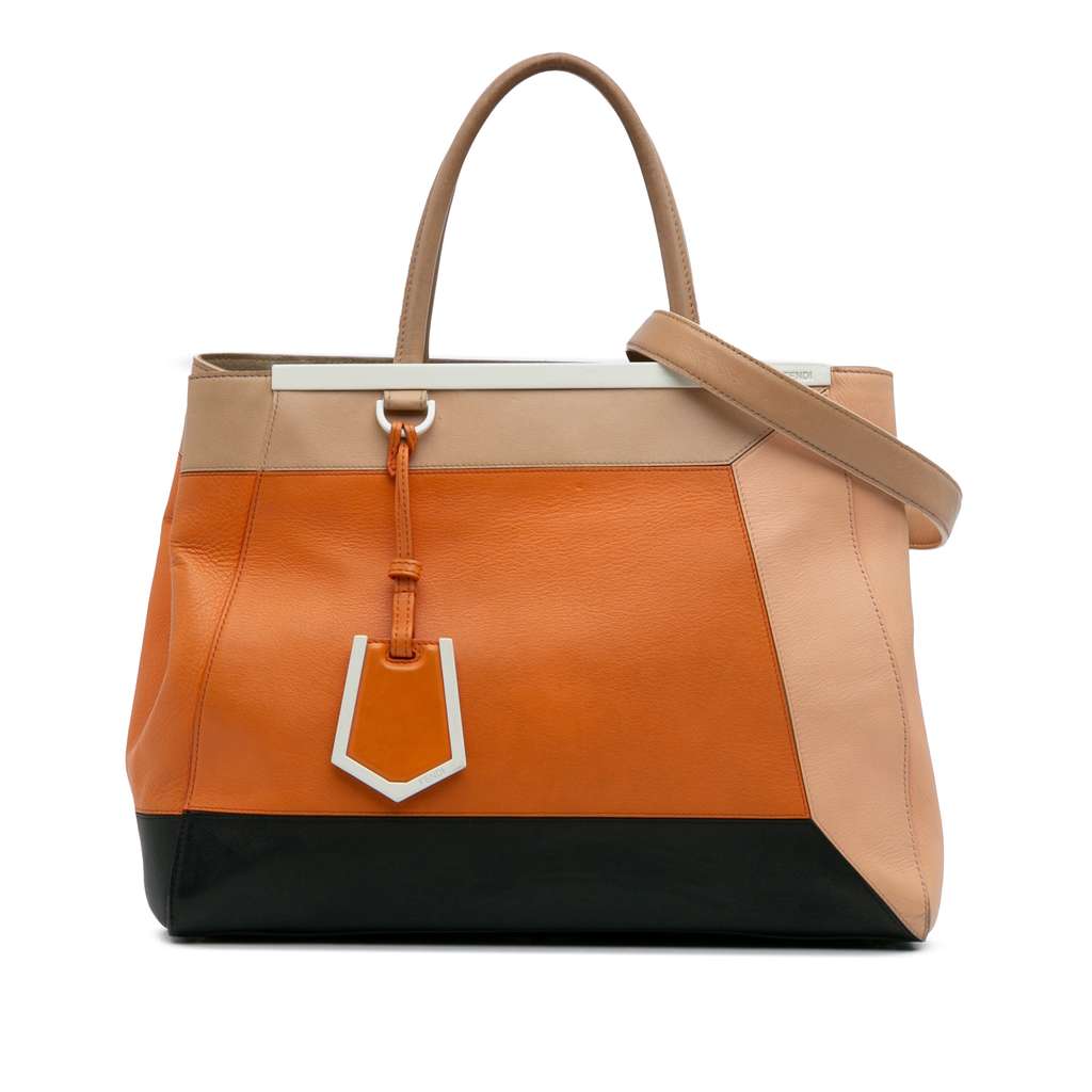 Fendi Medium Multicolor Calfskin Colorblock Regular 2Jours Tote