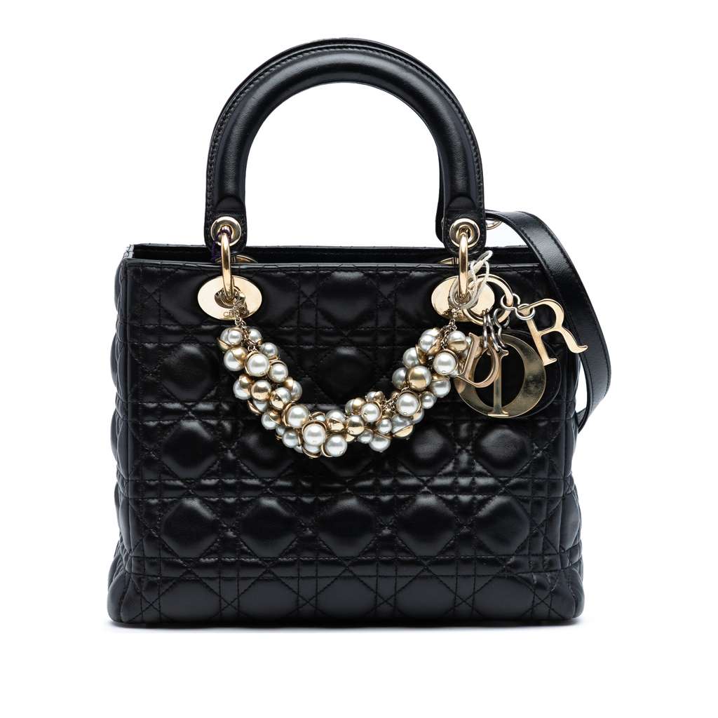 Dior Medium Lambskin Cannage Pearl Lady Dior