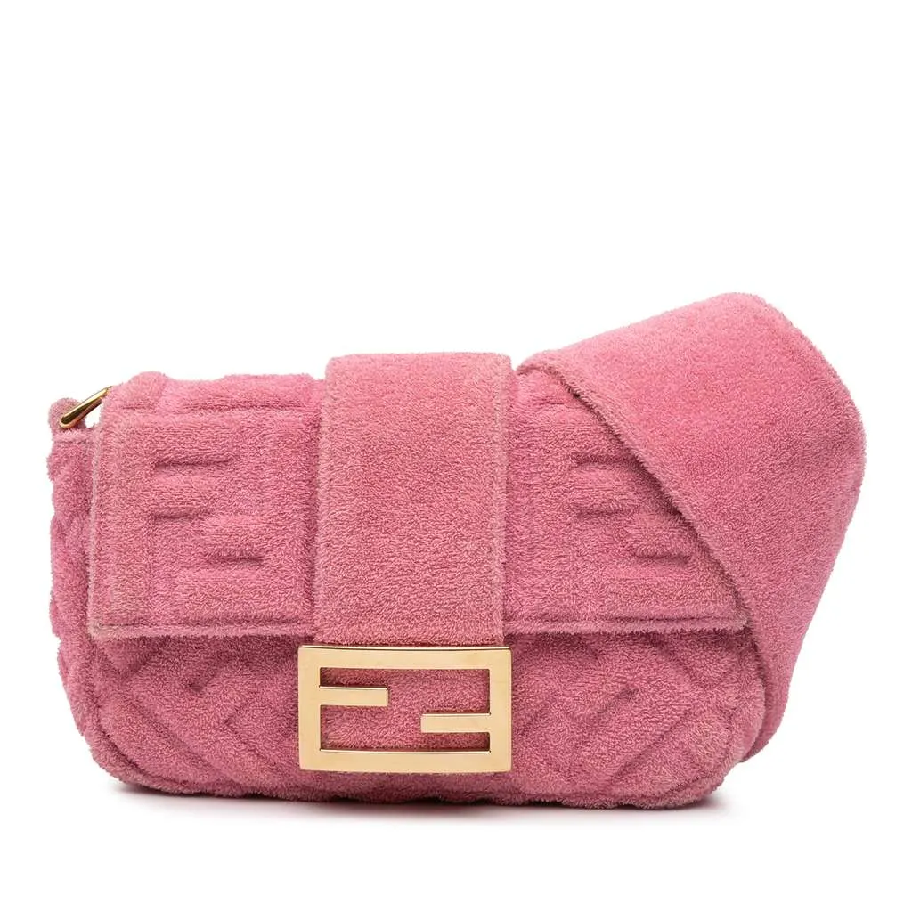 Fendi Embossed Terry Cloth FF 1974 Convertible Belt Baguette Pink Cotton Very good - Front View