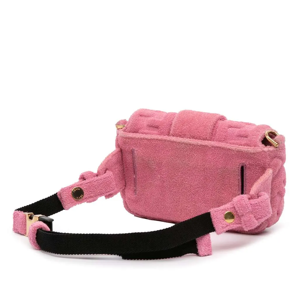 Fendi Embossed Terry Cloth FF 1974 Convertible Belt Baguette Pink Cotton Very good - Back View