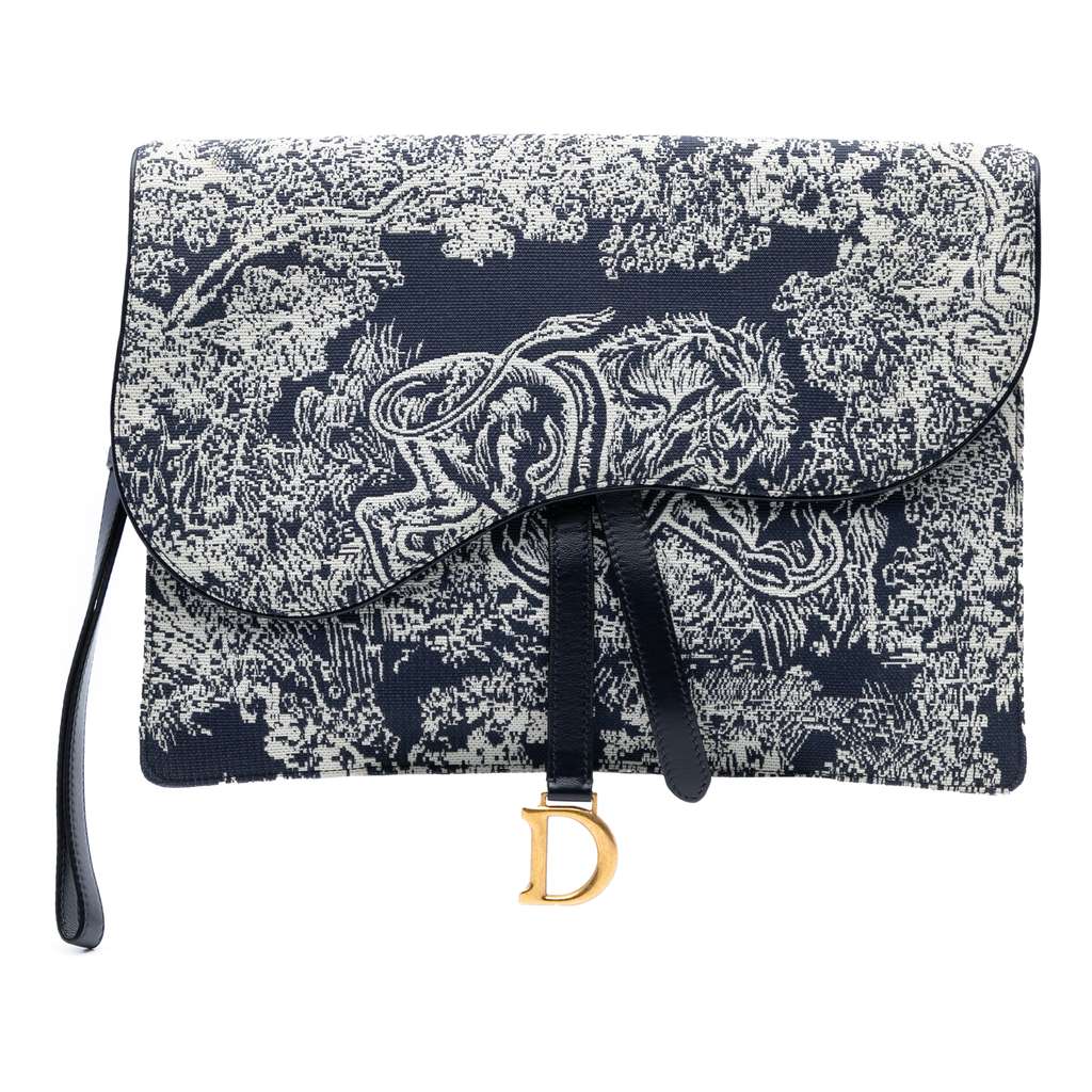 Dior Canvas Reverse Embroidered Toile de Jouy Clutch