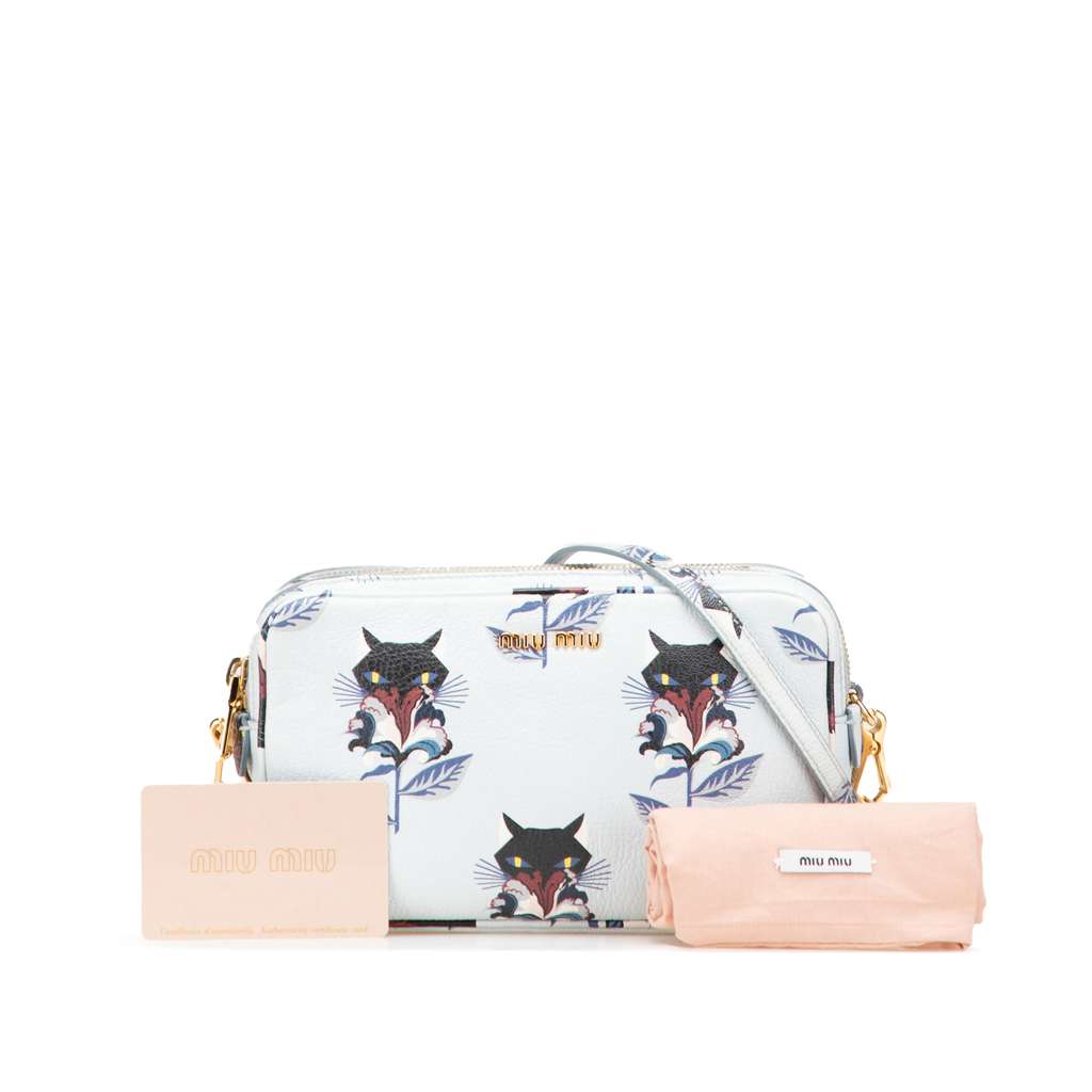 Miu Miu Goatskin Madras Cat Print Double Zip Crossbody - Image 15