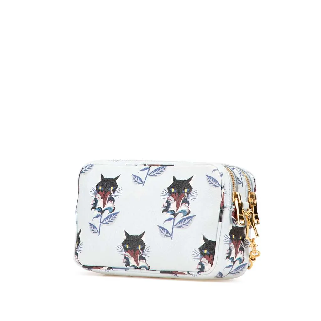 Miu Miu Goatskin Madras Cat Print Double Zip Crossbody Blue Leather Good - Back View