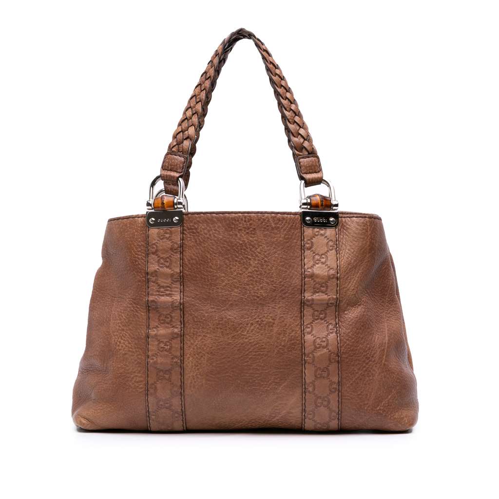 Gucci Guccissima Trimmed Leather Bamboo Libeccio Tote