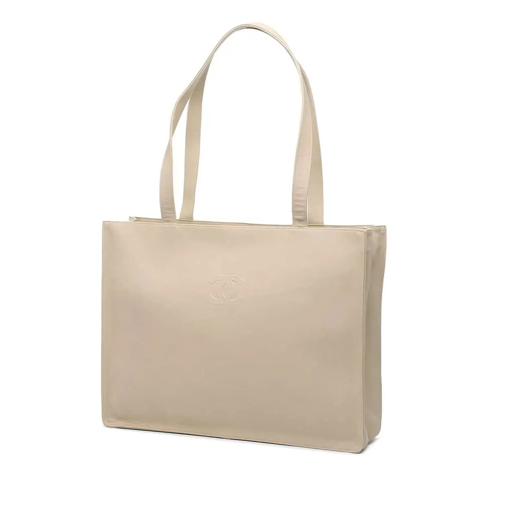 Chanel Lambskin Embossed CC Camellia Tote Brown Leather Good - Back View