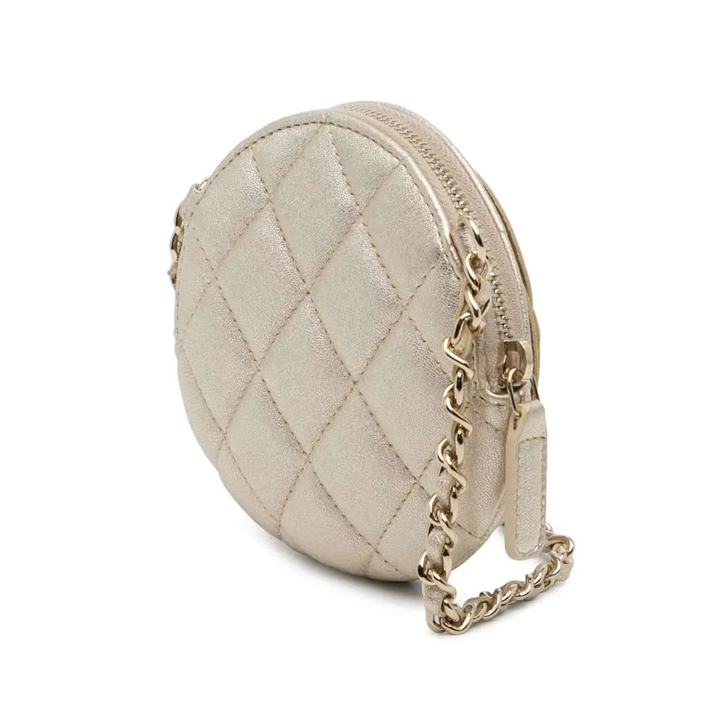 Chanel Mini CC Metallic Lambskin Camellia Bouquet Round Clutch on Chain Gold Leather Good - Back View