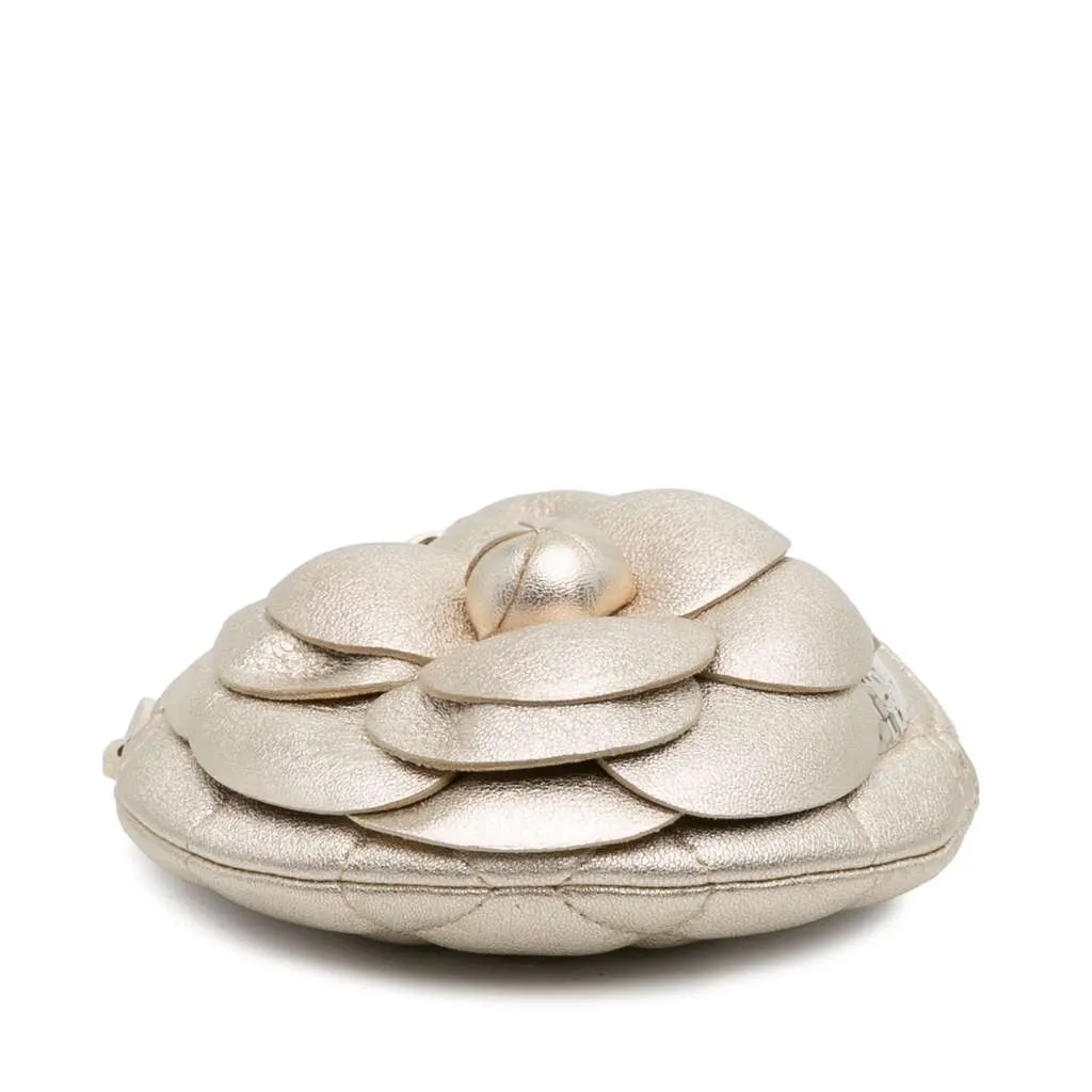Chanel Mini CC Metallic Lambskin Camellia Bouquet Round Clutch on Chain Gold Leather Good - Inside View
