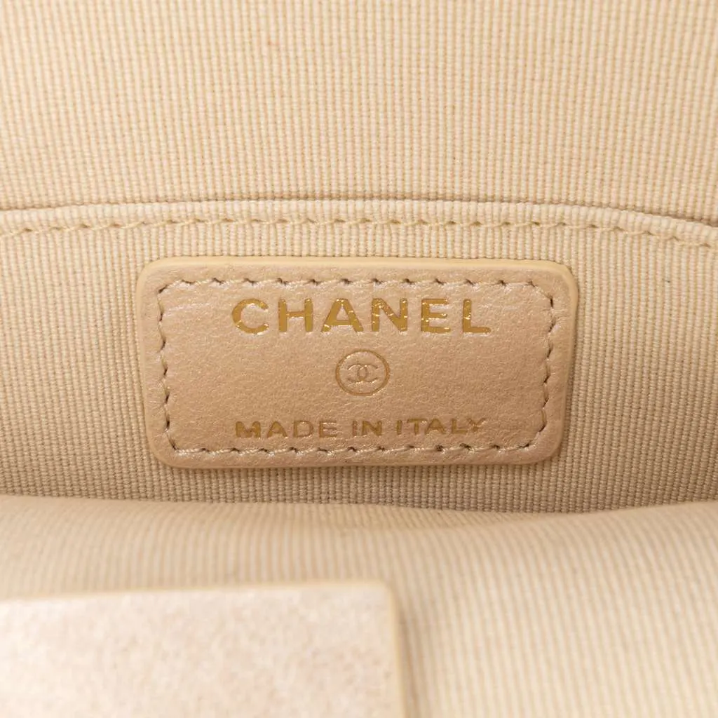 Chanel Mini CC Metallic Lambskin Camellia Bouquet Round Clutch on Chain Gold Leather Good - Box View