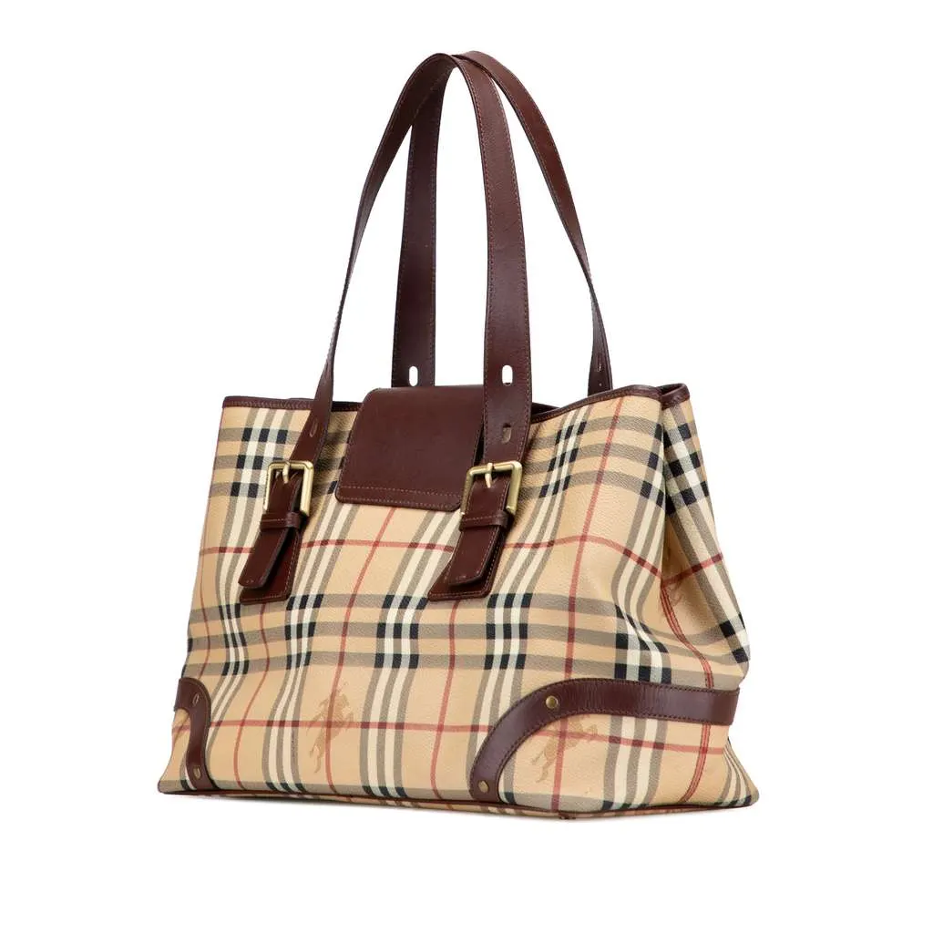 Burberry Haymarket Check Coated Canvas Tote Brown Canvas Good - Back View