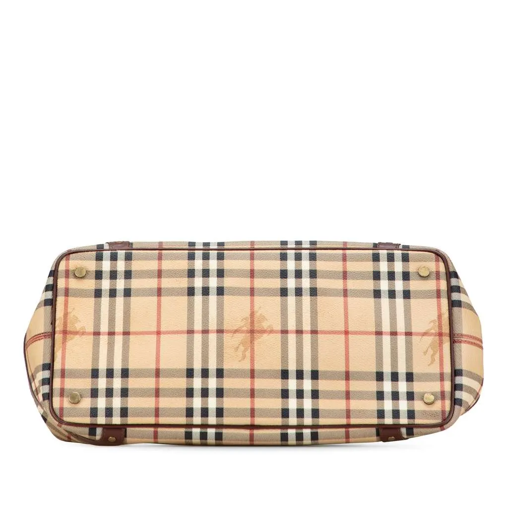 Burberry Haymarket Check Coated Canvas Tote Brown Canvas Good - Inside View