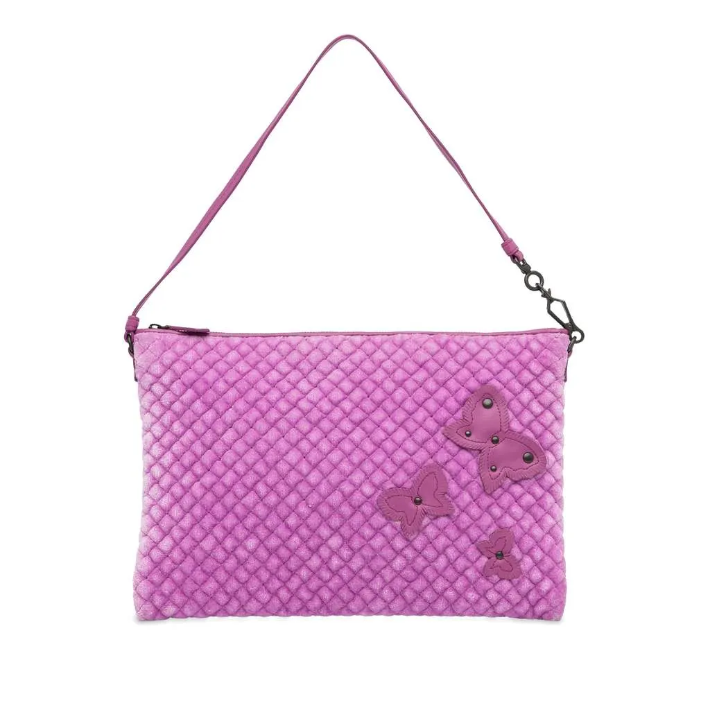 Bottega Veneta Intrecciato Butterfly Pochette Velvet Shoulder Bag Purple Velvet Good - Front View