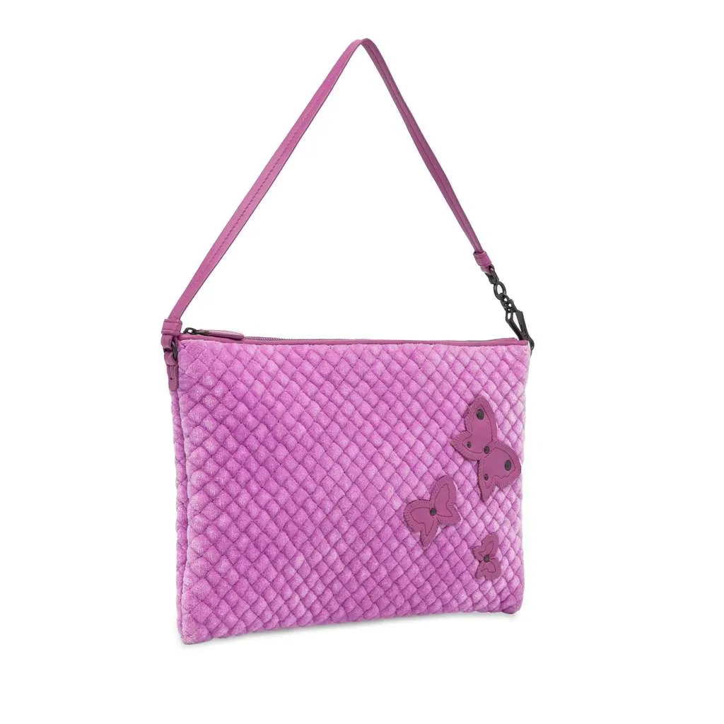 Bottega Veneta Intrecciato Butterfly Pochette Velvet Shoulder Bag Purple Velvet Good - Back View