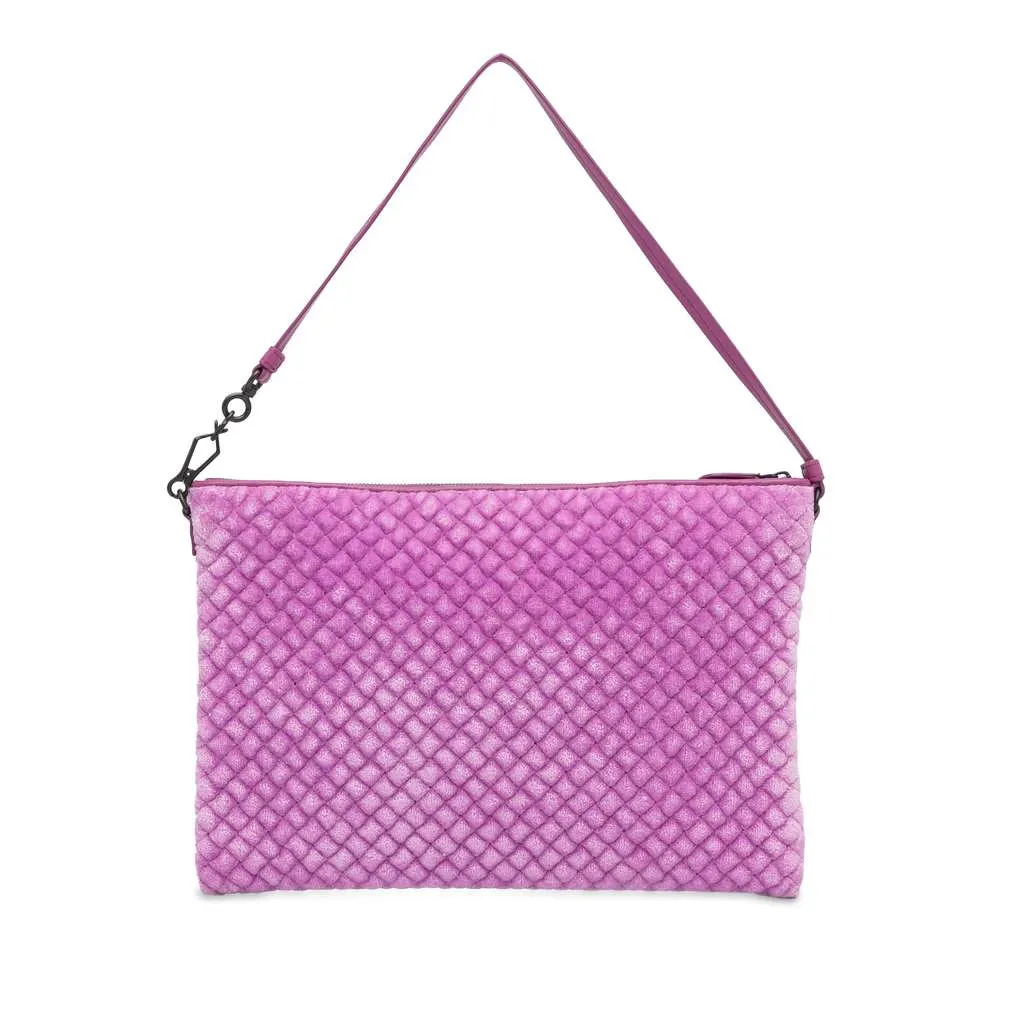 Bottega Veneta Intrecciato Butterfly Pochette Velvet Shoulder Bag Purple Velvet Good - Model View