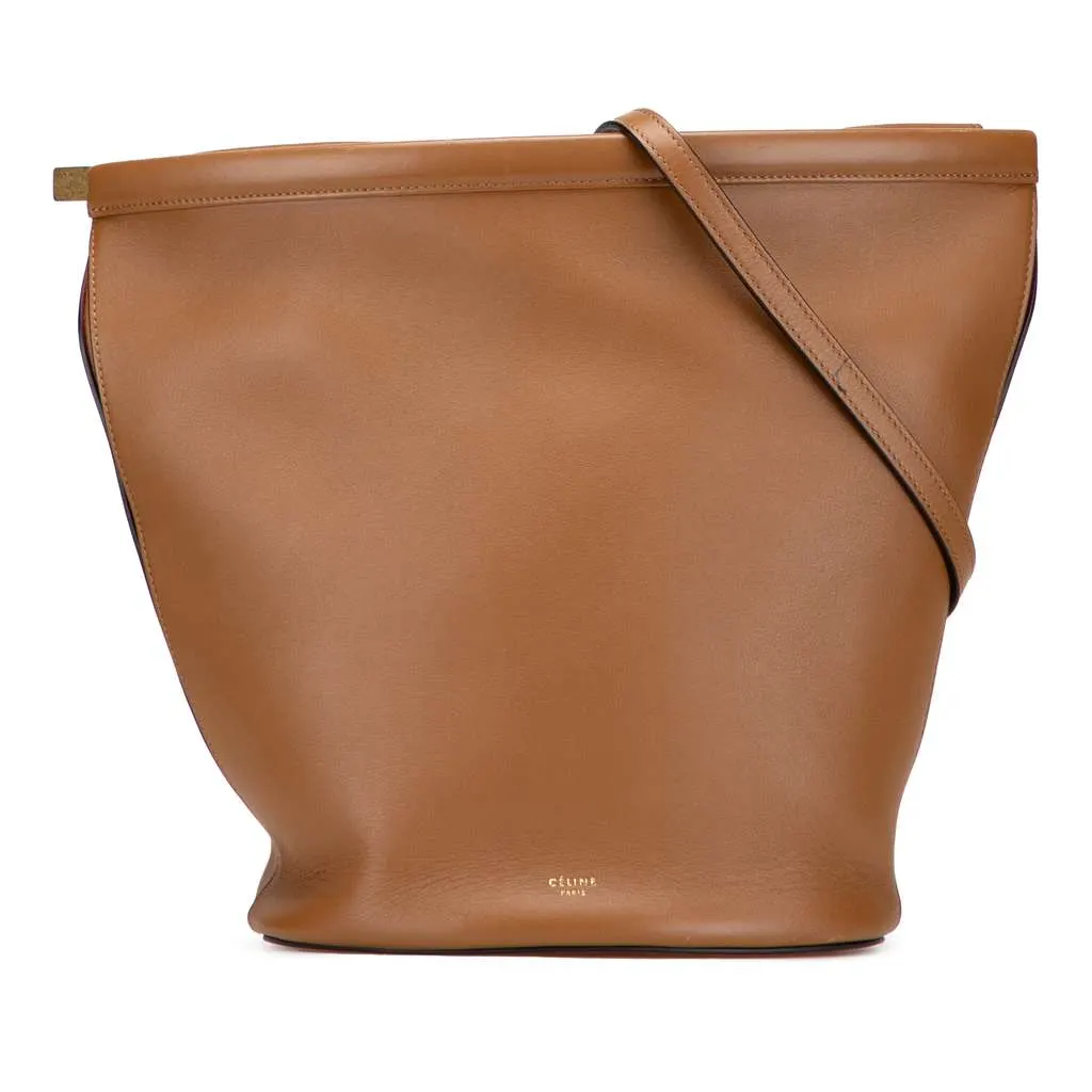 Celine Smooth Calfskin Clasp Bucket Bag Brown Leather Good - Front View